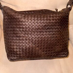Brown Leather Woven Shoulder Bag